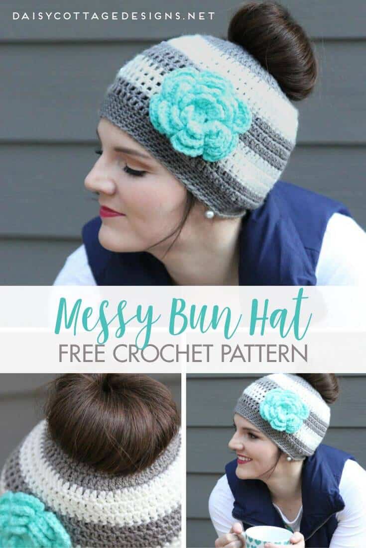 Ponytail Hat Crochet Pattern Messy Bun Hat Pattern Daisy Cottage Designs