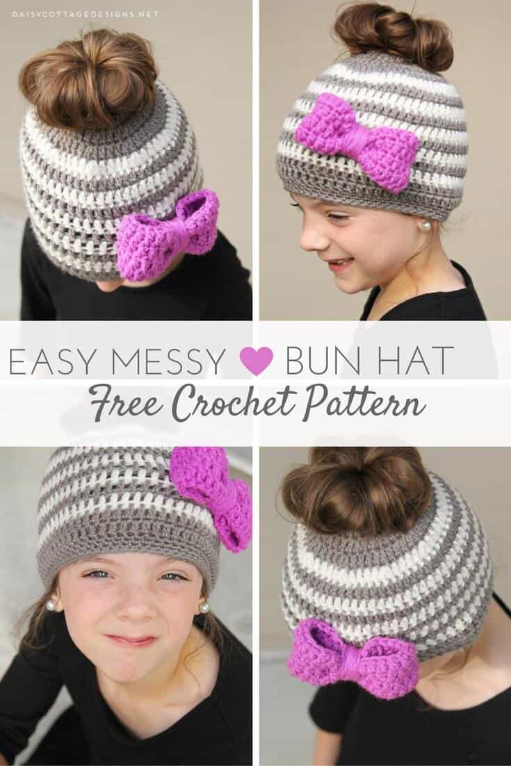 Kids Messy Bun Hat Crochet Pattern Daisy Cottage Designs
