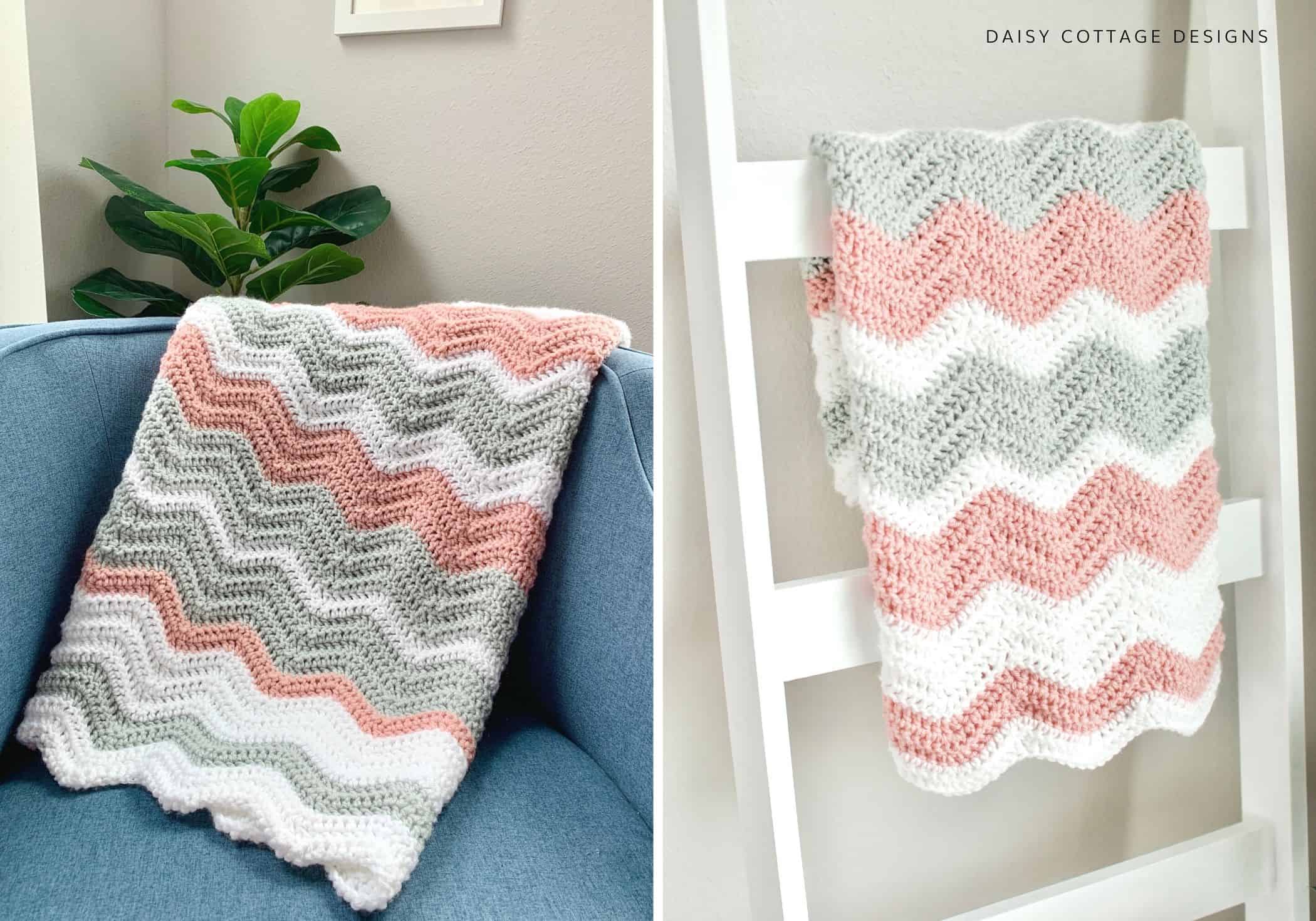 Daisy Cottage Designs Ripple Baby Blanket on chair