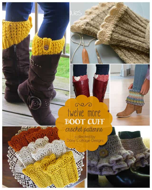 12 Boot Cuff Crochet Patterns from Daisy Cottage Designs. Use these free crochet patterns to whip up a par of boot cuffs for yourself or a friend. 