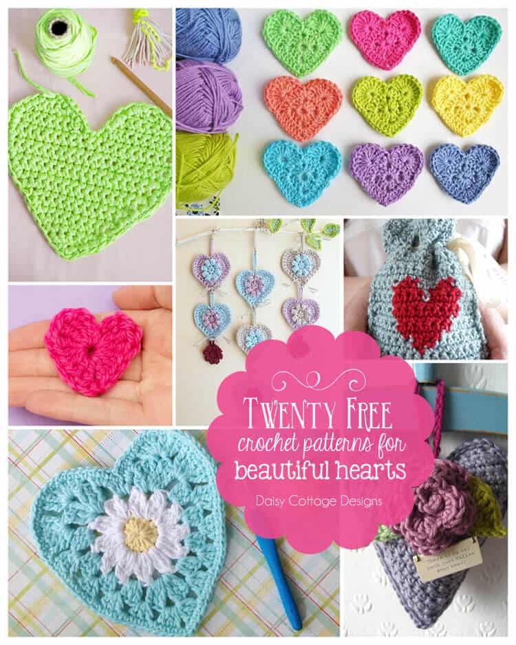 Crochet heart pattern collection from Daisy Cottage Designs. These free crochet patterns are perfect for Valentine's day and all through they year.