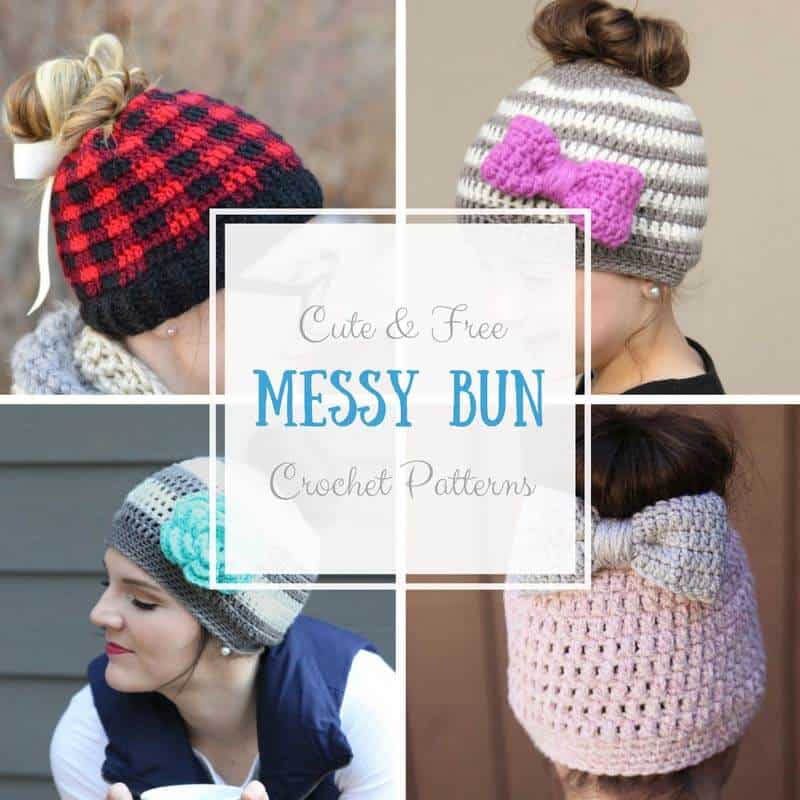 Messy Bun Crochet Hat Patterns - Daisy Cottage Designs