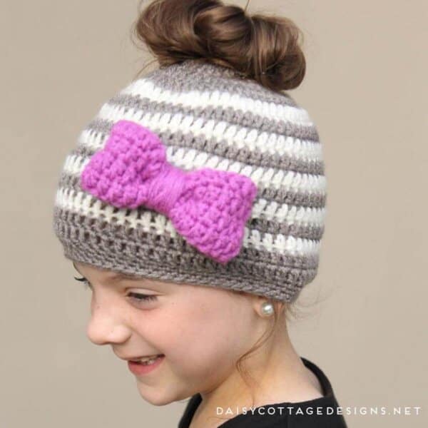 Kids Messy Bun Hat Crochet Pattern