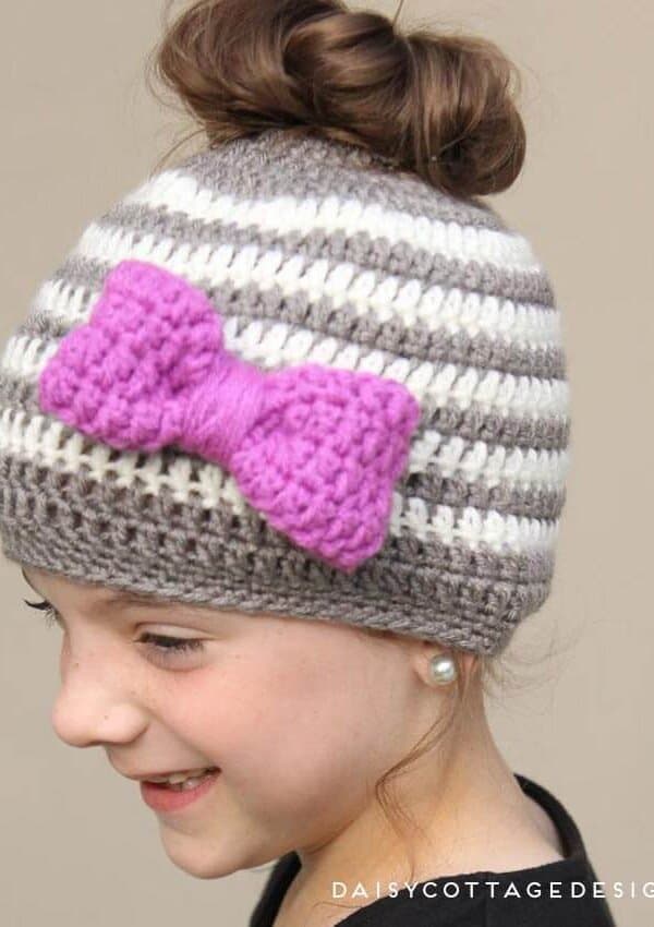 Kids Messy Bun Hat Crochet Pattern