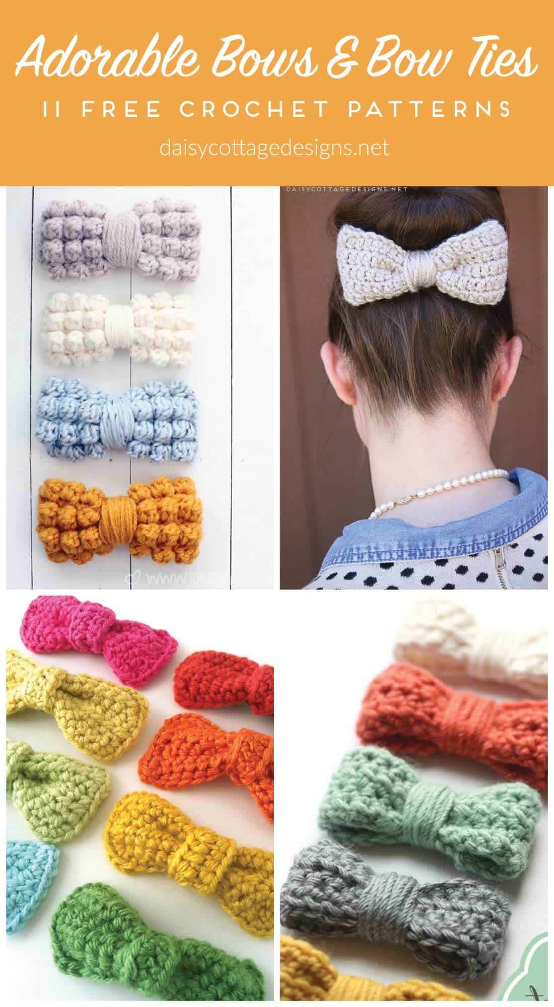 Free Crochet Pattern | Bow Tie Pattern | Crochet Bow Pattern | Use this collection of crochet patterns to make adorable embellishments for any project. From crochet hats to crochet bags, these bow patterns will make your projects look even cuter!