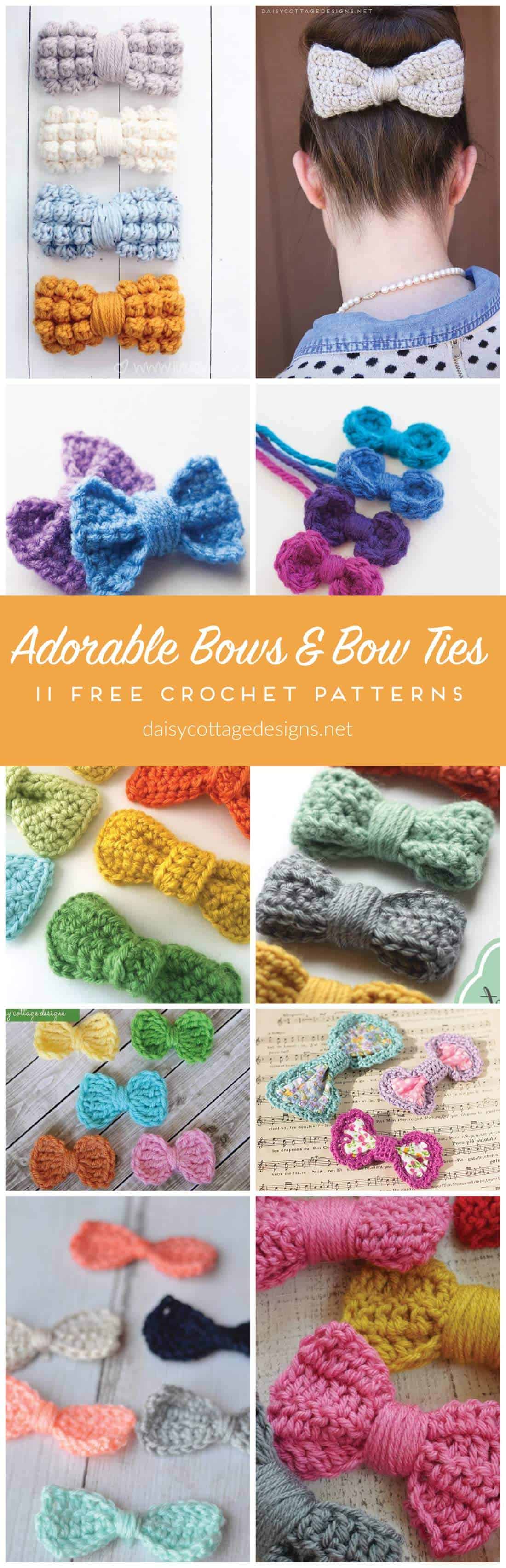 Free Crochet Pattern | Bow Tie Pattern | Crochet Bow Pattern | Use this collection of crochet patterns to make adorable embellishments for any project. From crochet hats to crochet bags, these bow patterns will make your projects look even cuter!