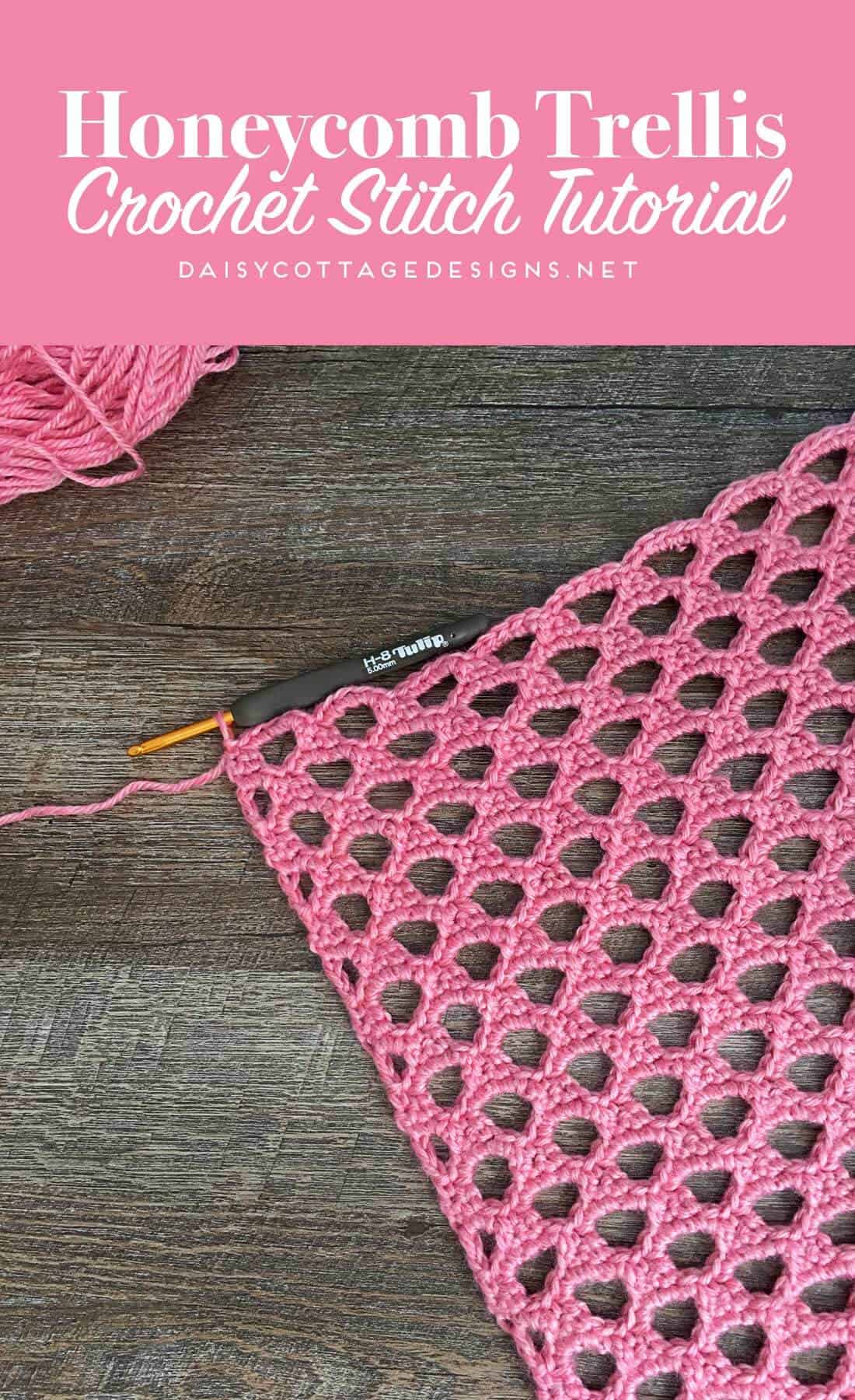 Learn how to create this beautiful open honeycomb crochet stitch with this crochet tutorial from Daisy Cottage Designs.
