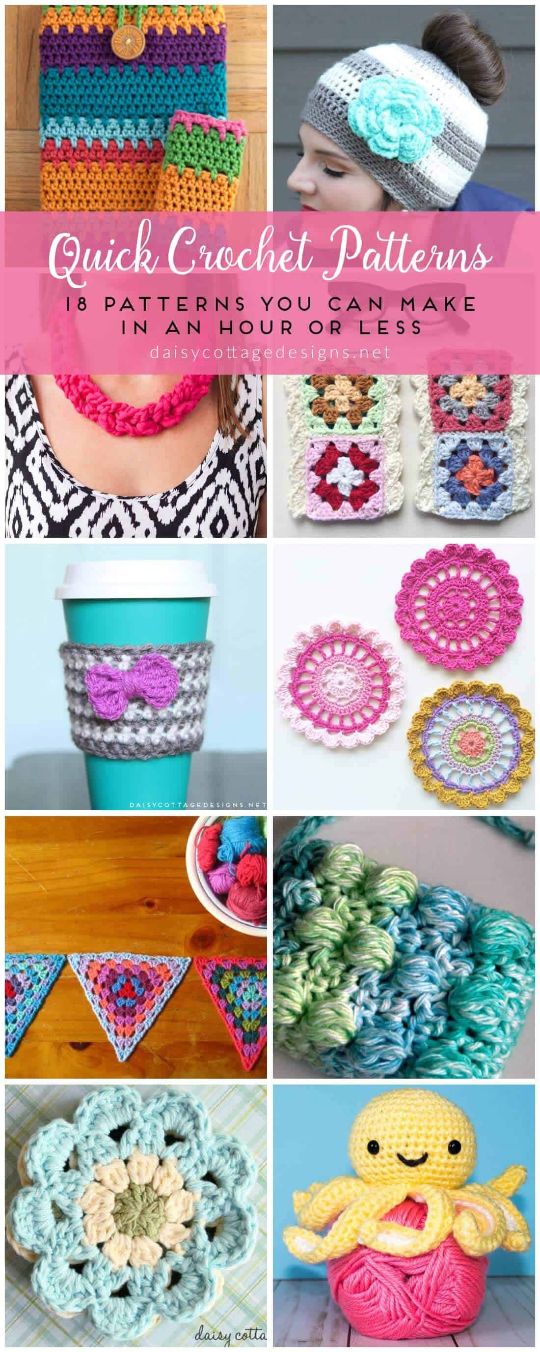 easy crochet patterns | quick crochet patterns | fast crochet projects | free crochet patterns | Daisy Cottage Designs has compiled this adorable collection of crochet patterns that are both quick and easy to make! Use them to make gifts for friends or goodies for yourself!