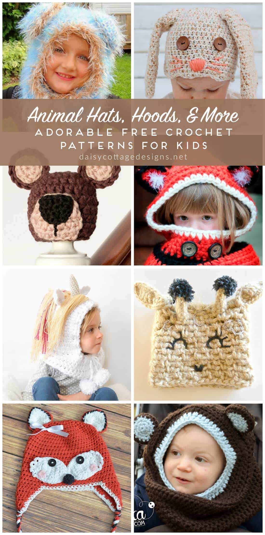 Crochet Hat Patterns | Crochet Hood Patterns | Crochet Kids Hats Patterns | Free Crochet Patterns | Use these free crochet patterns to whip up adorable hats for the kids in your life! Compiled by Daisy Cottage Designs, there's something every little person in your life will love. 