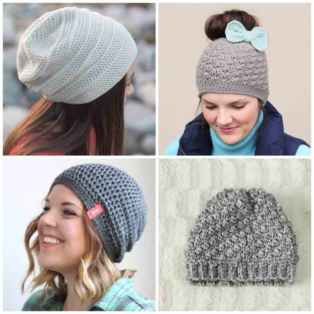 free crochet hat patterns | free crochet patterns | crochet patterns | Use these free crochet patterns to make adorable crochet hats for all the women in your life. From crochet slouchy hat patterns to crochet messy bun patterns, there are hat patterns of all shapes and designs in this collection on Daisy Cottage Designs. 