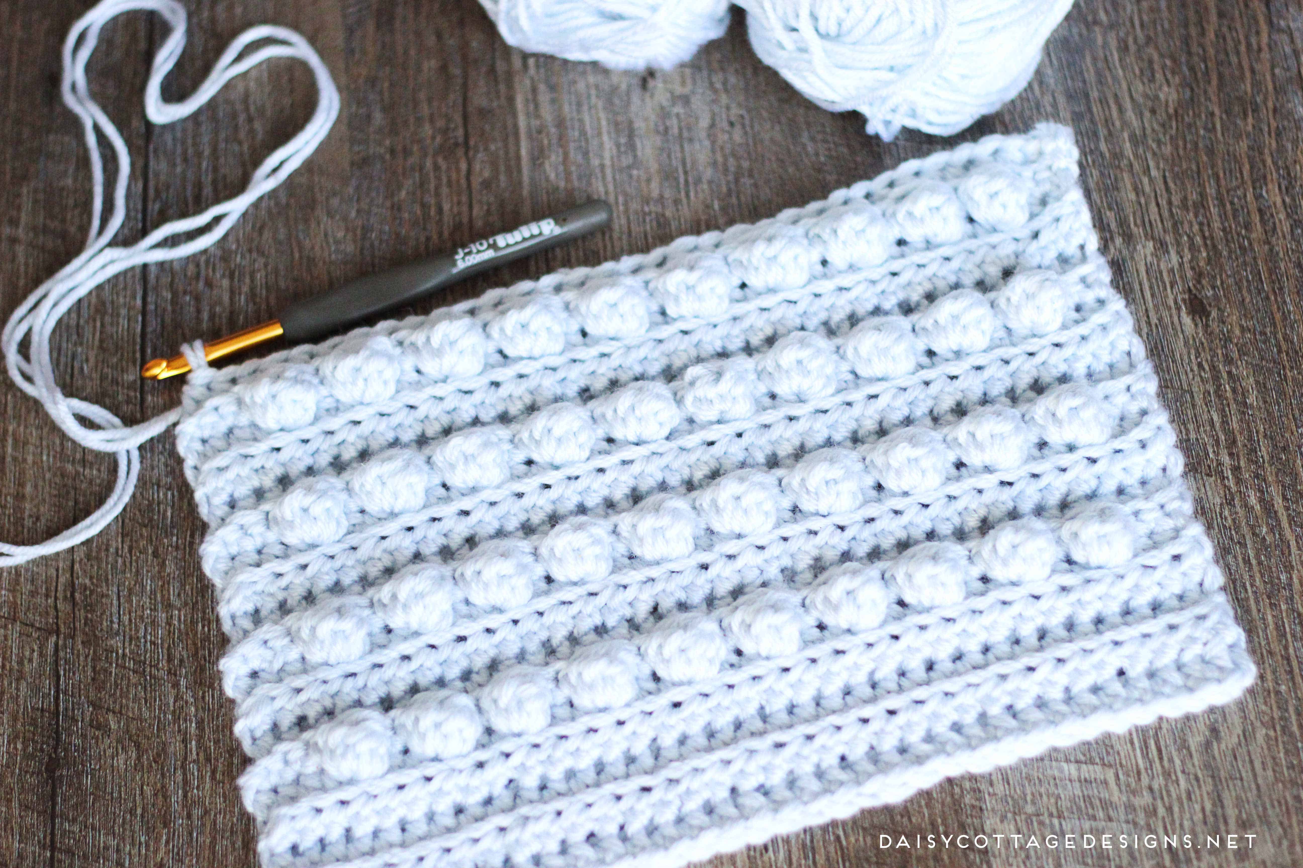 Learn how to crochet a textured piece using this bobble crochet pattern from Daisy Cottage Designs | free crochet pattern, bobble crochet pattern, easy bobble crochet pattern, ribbed crochet pattern