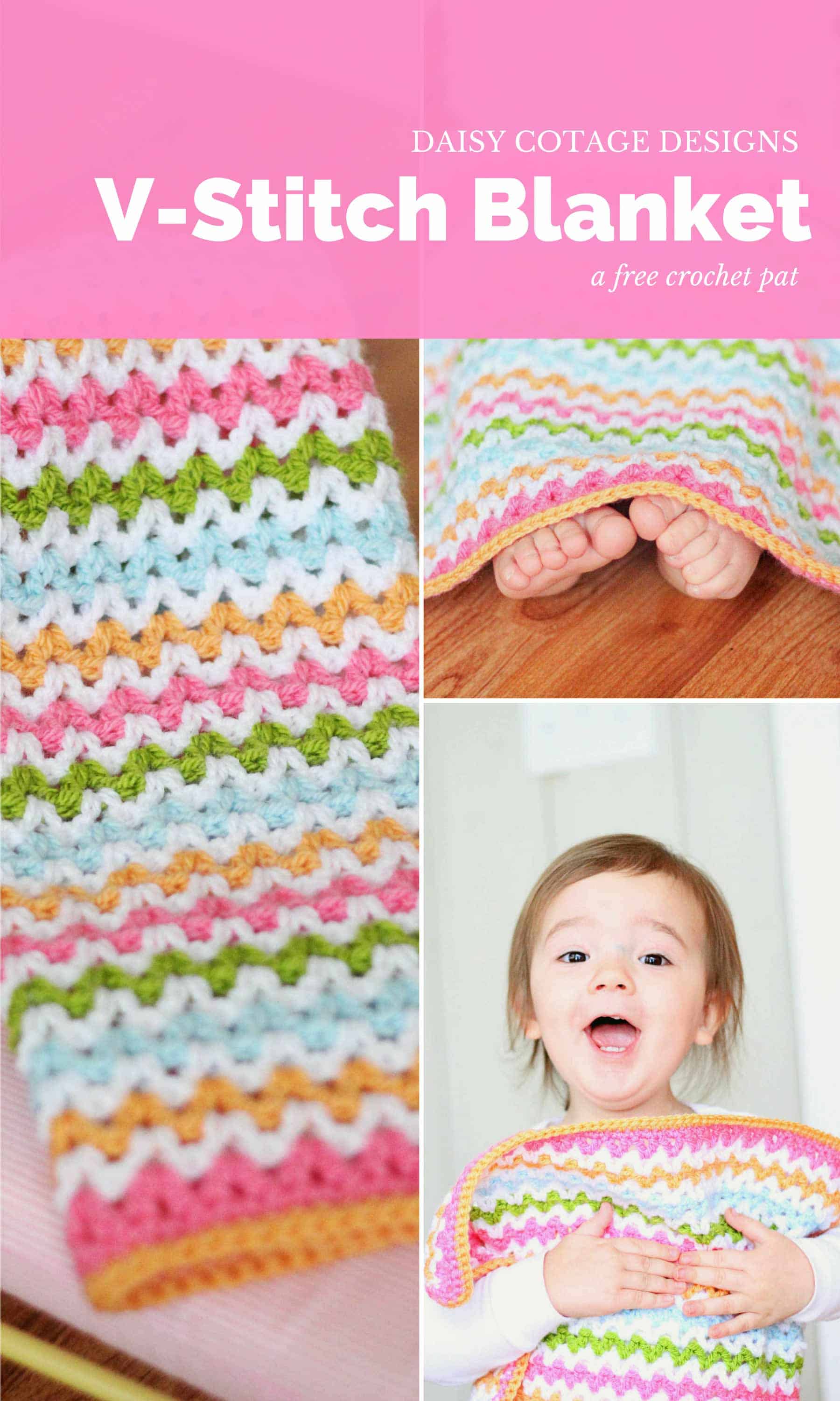 Pretty V-Stitch Blanket Crochet Pattern - Daisy Cottage Designs