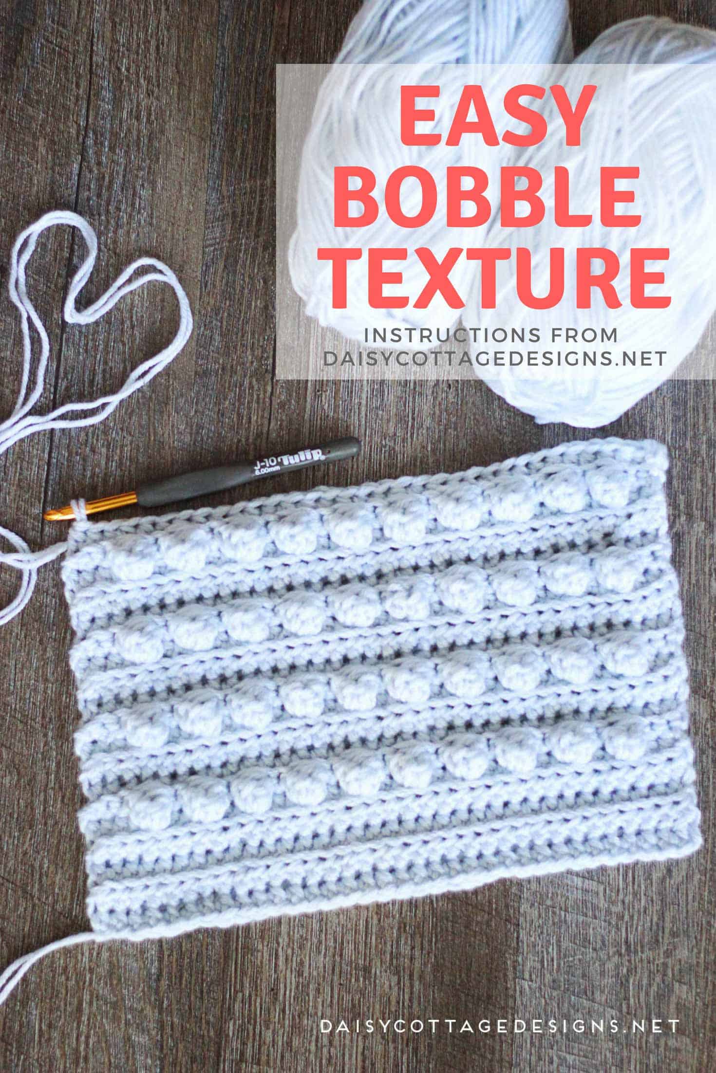 Learn how to crochet a textured piece using this bobble crochet pattern from Daisy Cottage Designs | free crochet pattern, bobble crochet pattern, easy bobble crochet pattern, ribbed crochet pattern