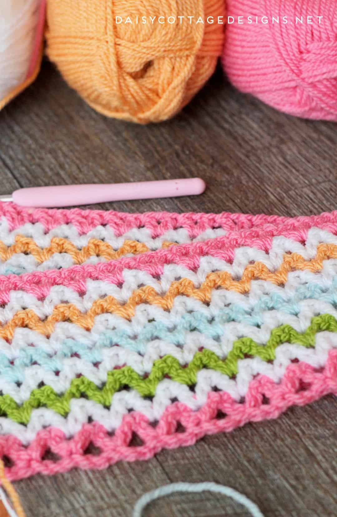 Pretty V-Stitch Blanket Crochet Pattern - Daisy Cottage Designs