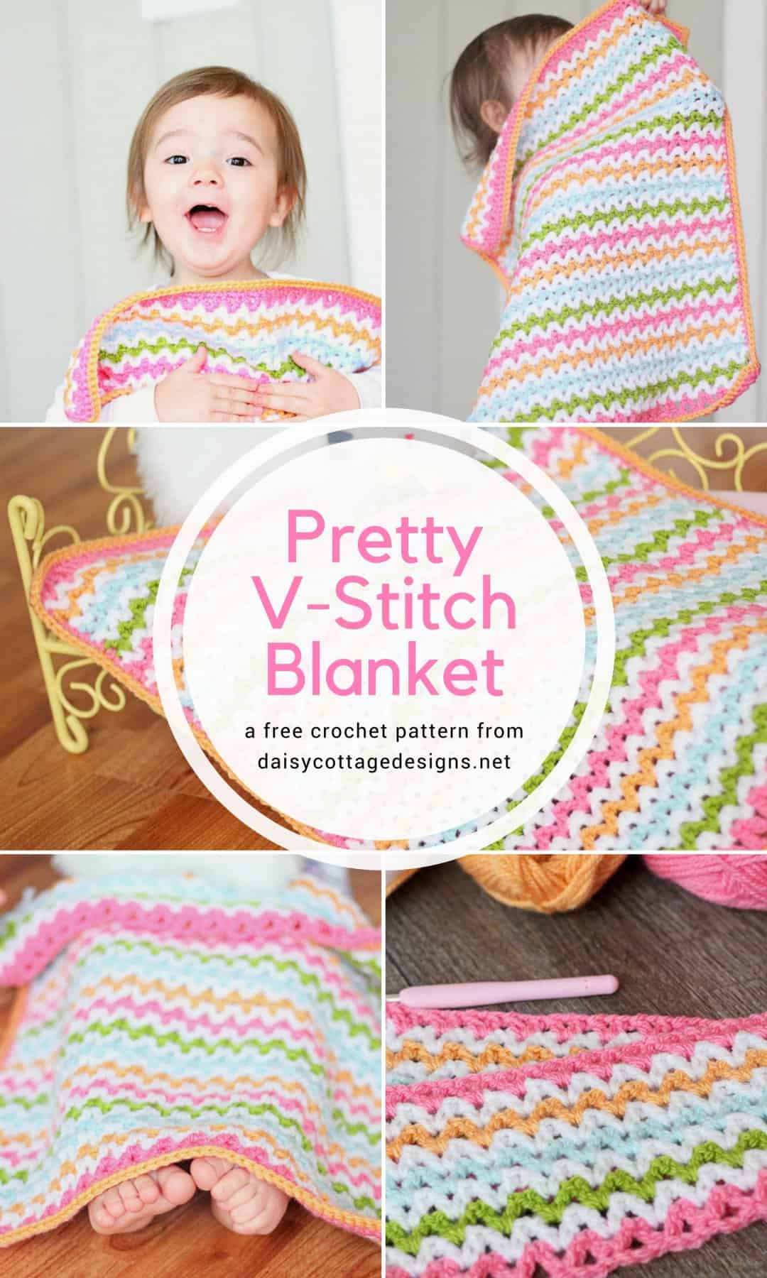 Pretty V-stitch Blanket Crochet Pattern - Daisy Cottage Designs