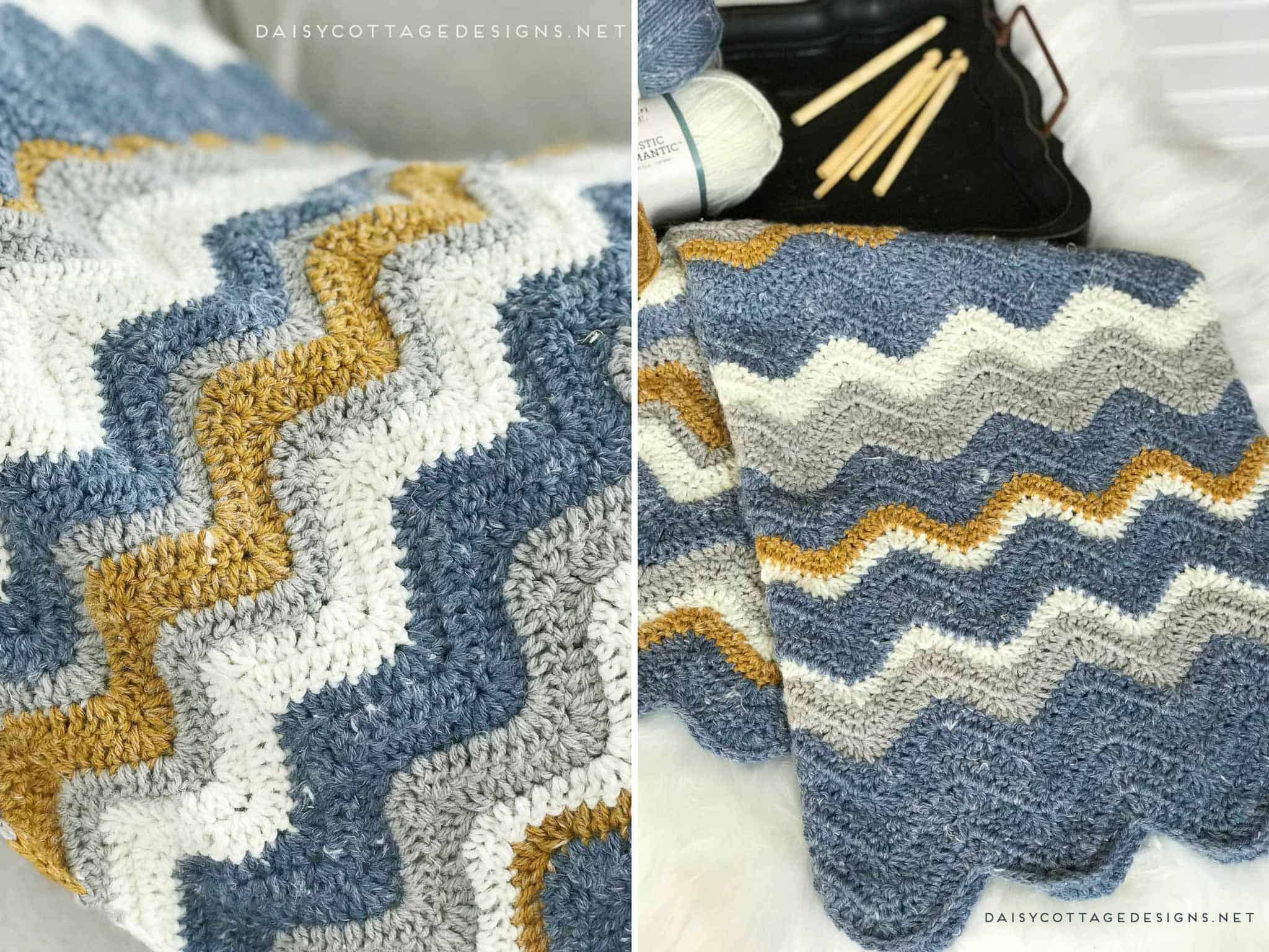 Use this chevron blanket crochet pattern from Daisy Cottage Designs to create a beautiful afghan in any size. | crochet bad blanket, crochet afghan pattern, easy crochet pattern, free crochet pattern, ripple crochet pattern