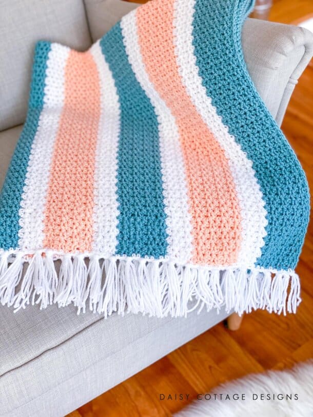 V Stitch Crochet Blanket with HDC - Daisy Cottage Designs