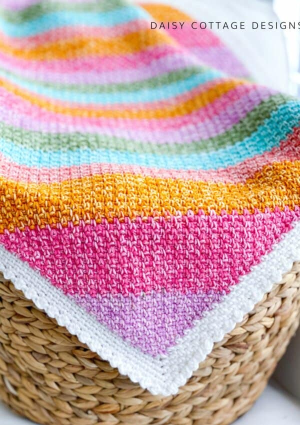Rainbow Moss Stitch Crochet Blanket