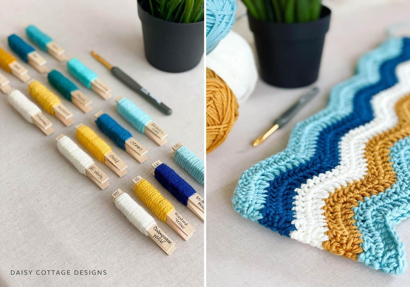 Crochet Colors Teal Turquoise Mustard Cream