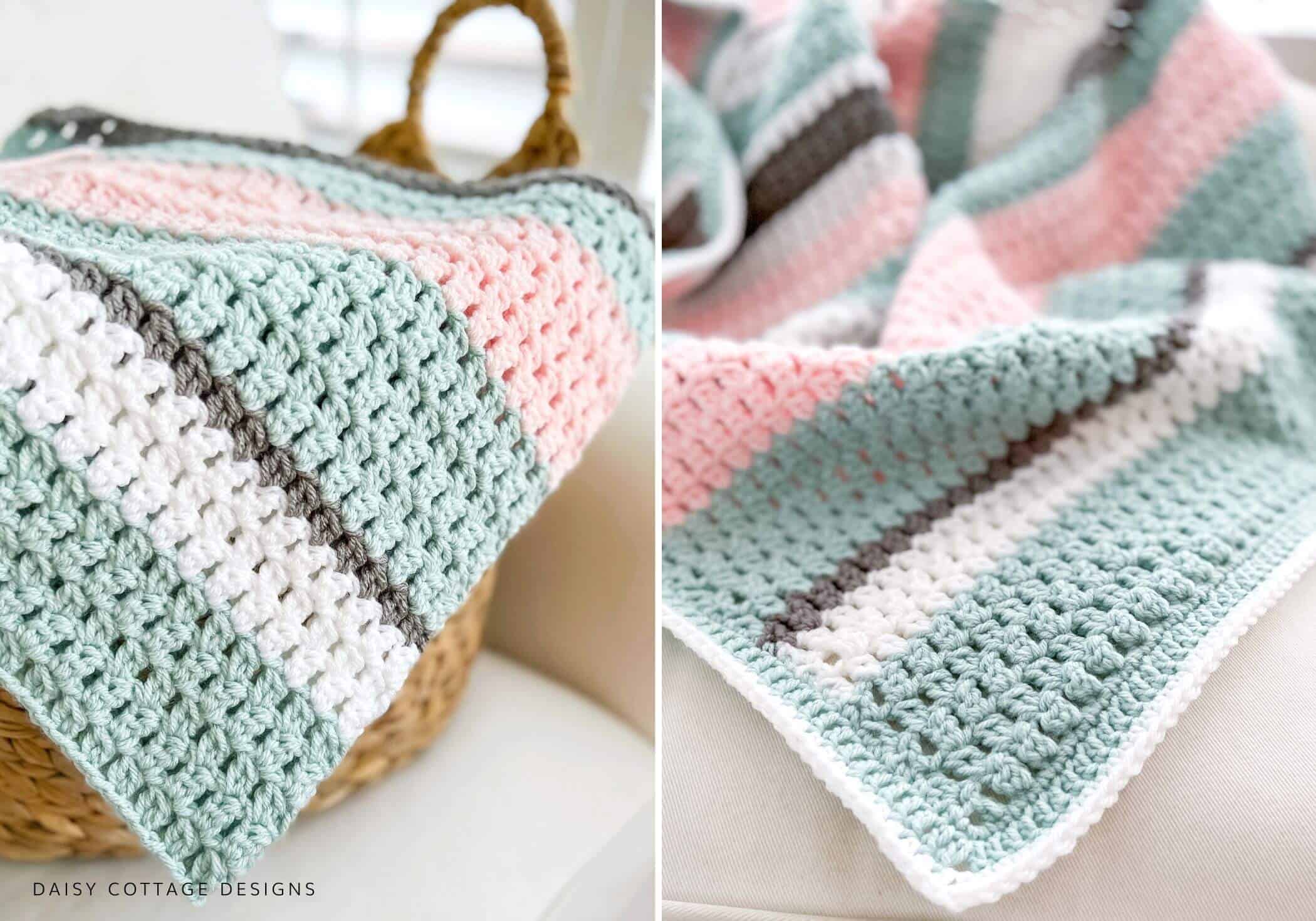 Pink, Teal, Gray, and white crochet blanket pattern