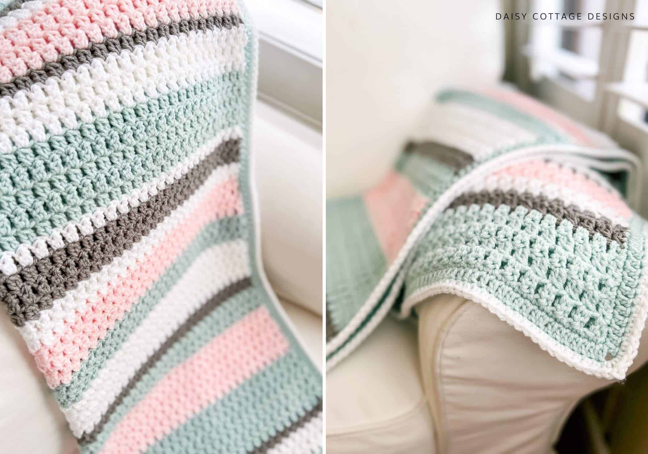 Modern cluster stitch crochet blanket pattern from Daisy Cottage Designs