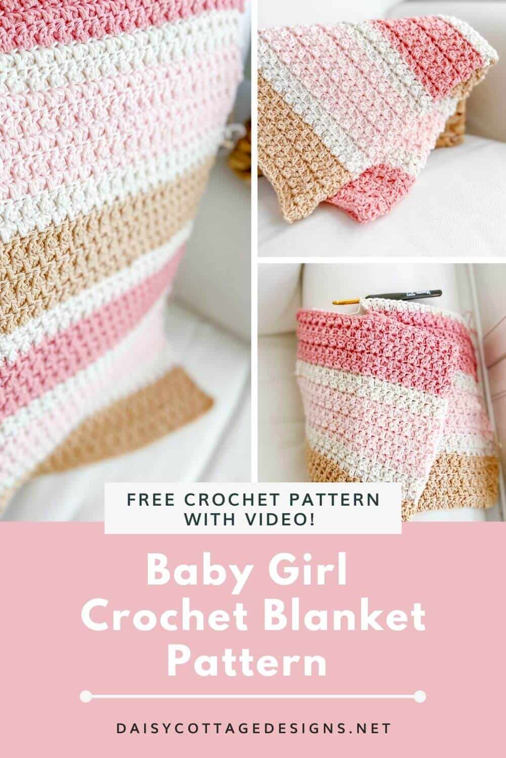 Pinterest image for baby girl crochet blanket pattern
