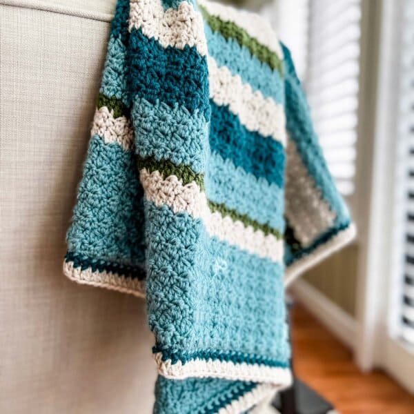 The Coastal Comfort Throw, an Easy Striped Blanket Crochet Pattern