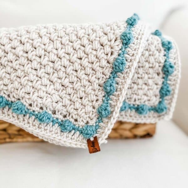 Modified Mini Bean Stitch Crochet Blanket Pattern, Peek-A-Blue Baby Blanket