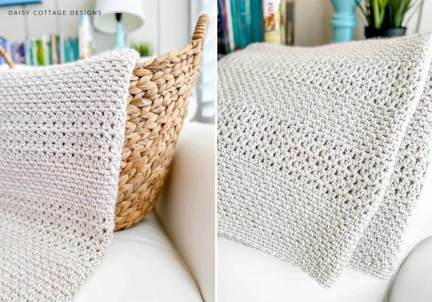 Moss Stitch and V Stitch Throw Blanket Crochet Pattern