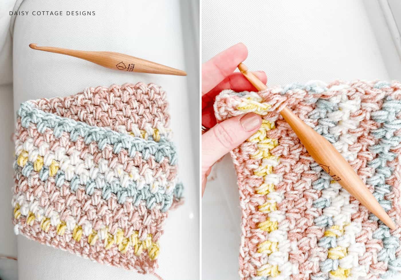 Process shots of crochet beanie pattern