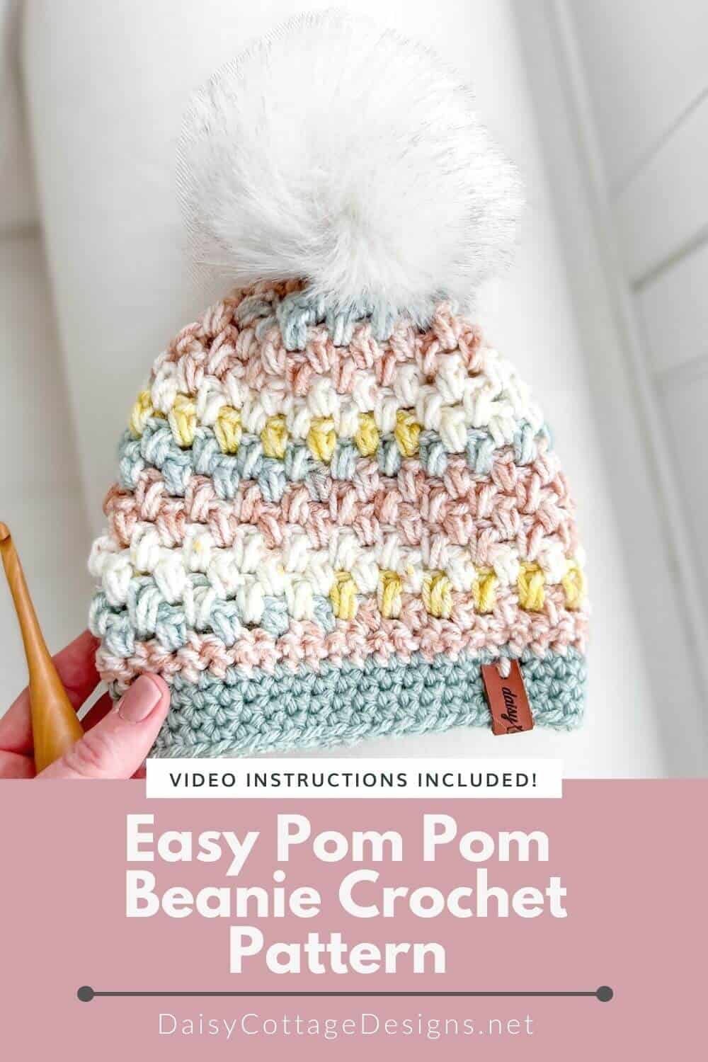 Use this free crochet beanie pattern from Daisy Cottage Designs to create a hat in any size. Written and video instructions make the pattern easy to follow. 