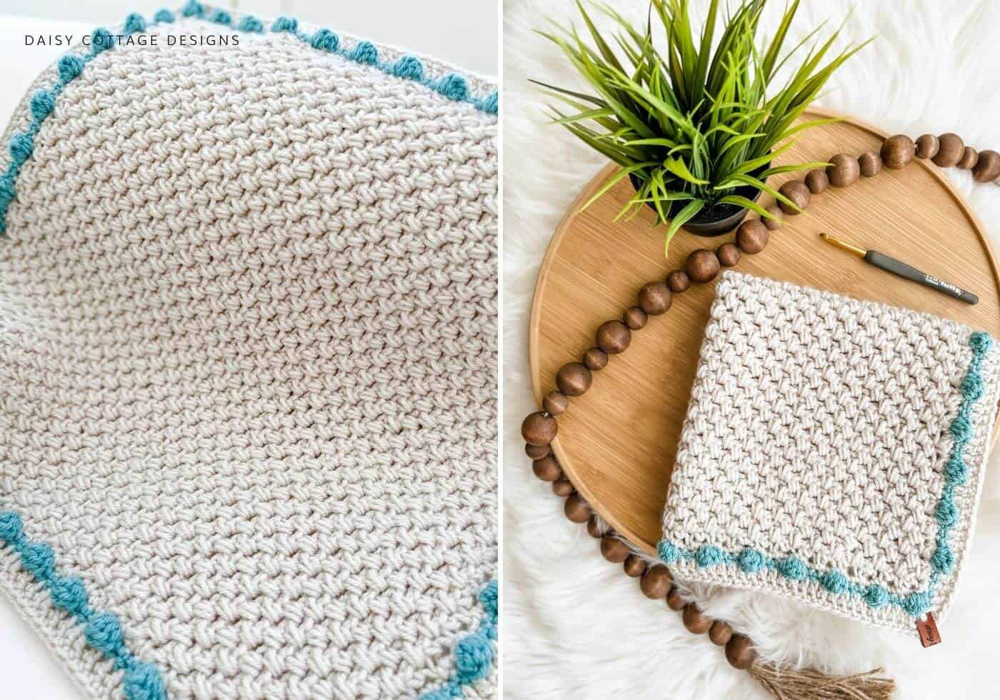 Pretty neutral blanket with bobble border pattern