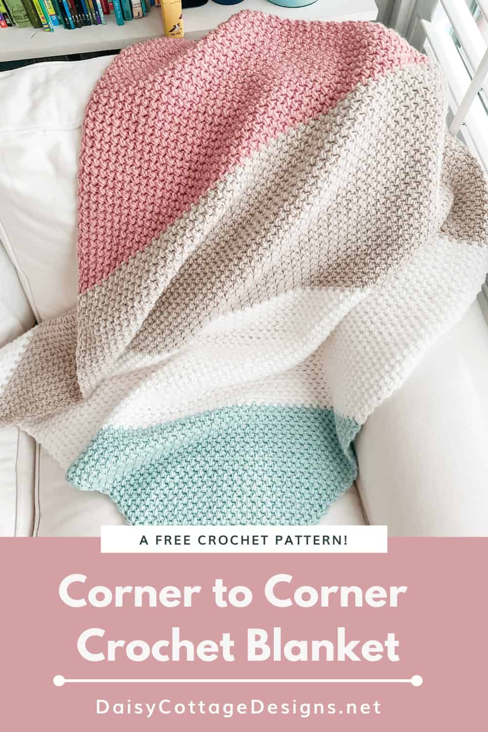 This Corner to Corner Crochet Blanket Pattern is worked using an easy stitch and large blocks of color. 