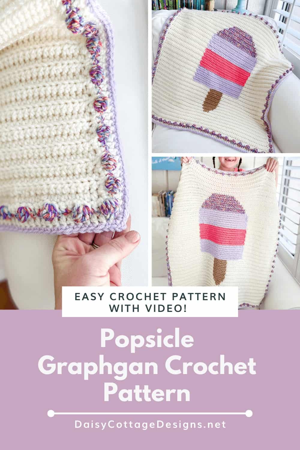 Use this popsicle graphgan crochet pattern to make a beautiful blanket! Written instructions and video make this an easy pattern to follow. 