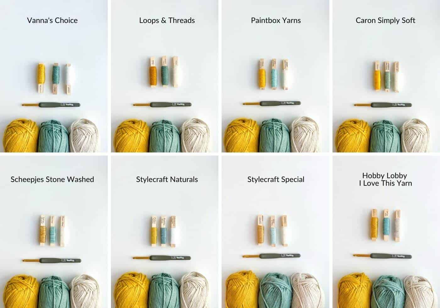 Yarn peg color palettes with yarn balls. 