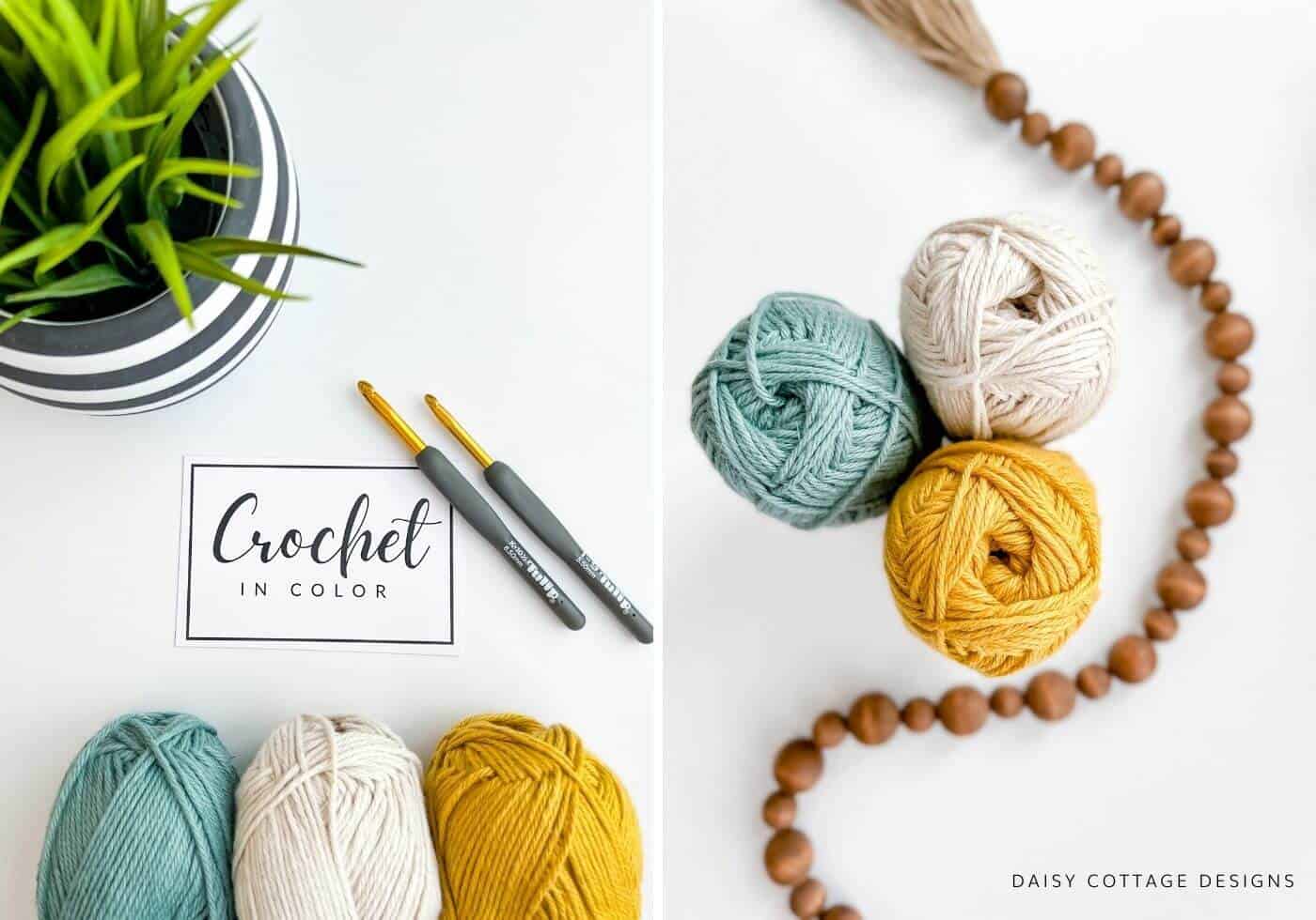 Crochet Color Palette. Mustard, teal, cream. 