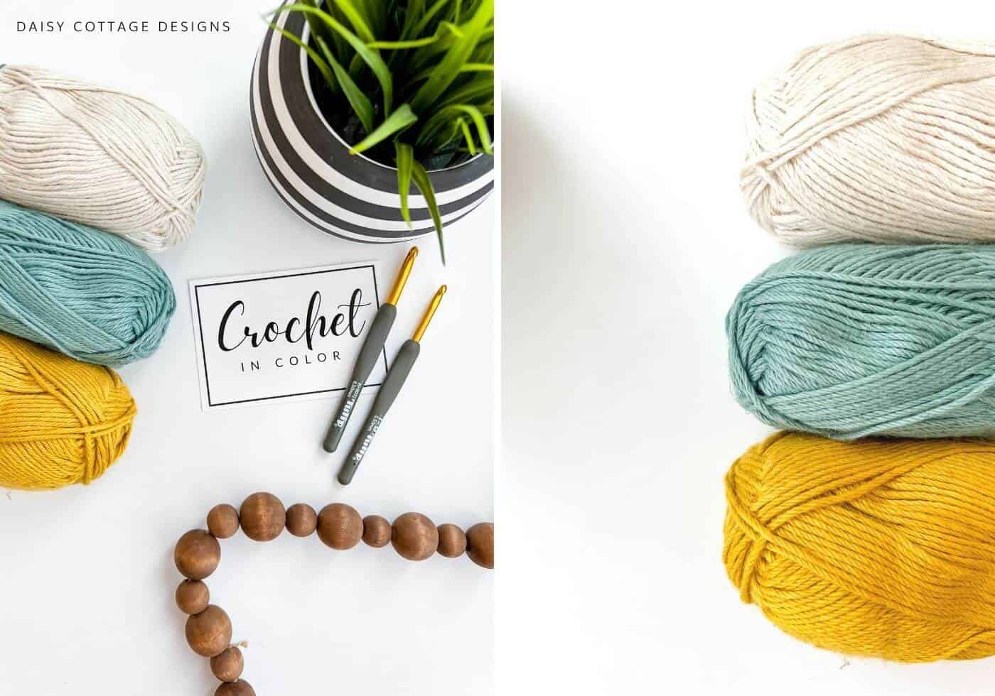 Color Palettes for Crochet projects - mustard, teal, and cream.