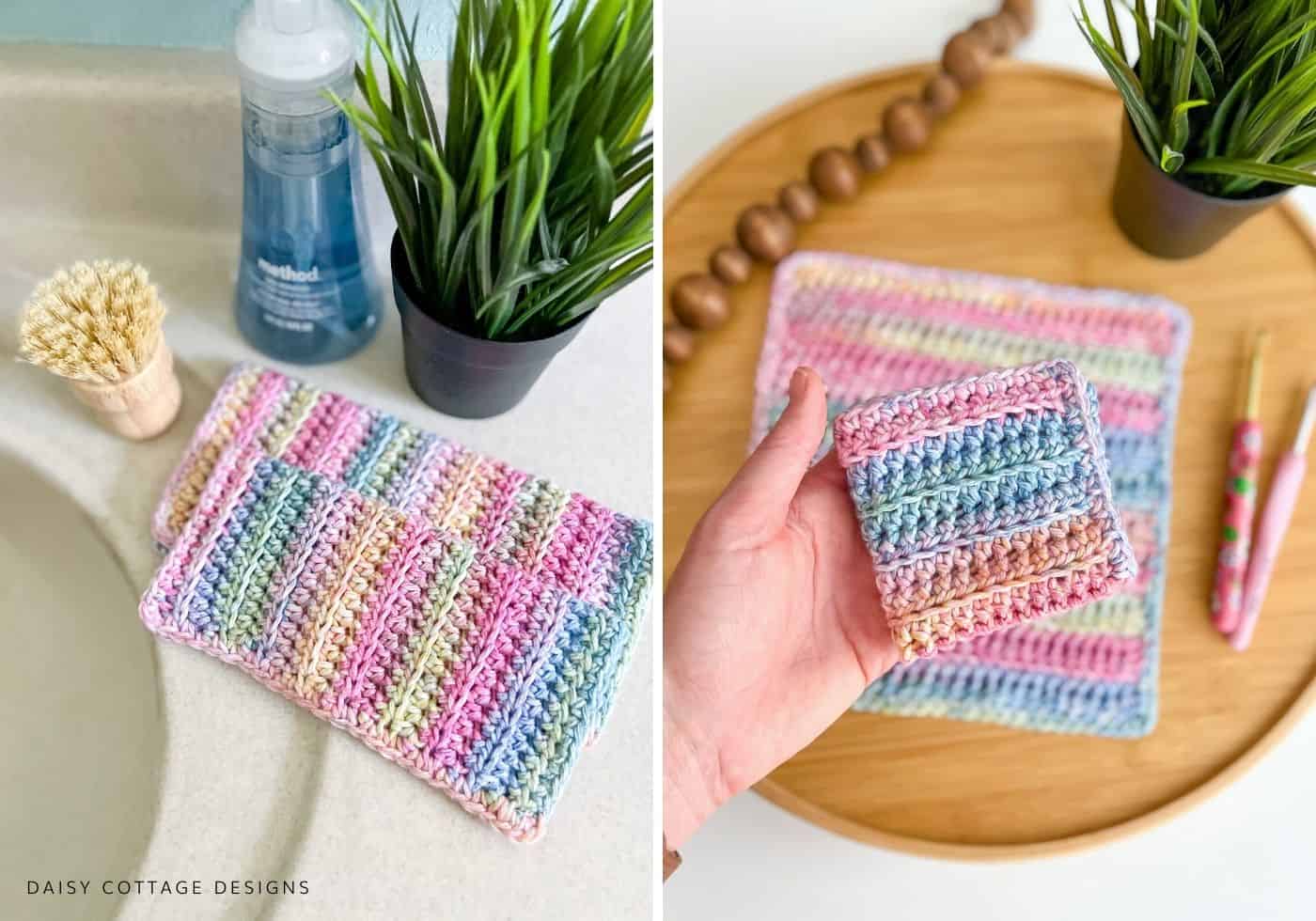 Crochet Washcloth in Bathroom