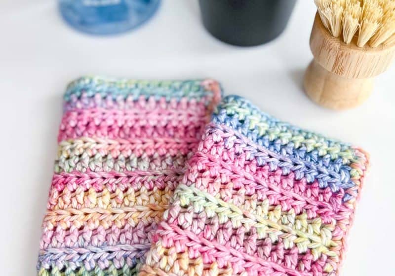 Colorful Crochet Baby Washcloth with soap and scrubby