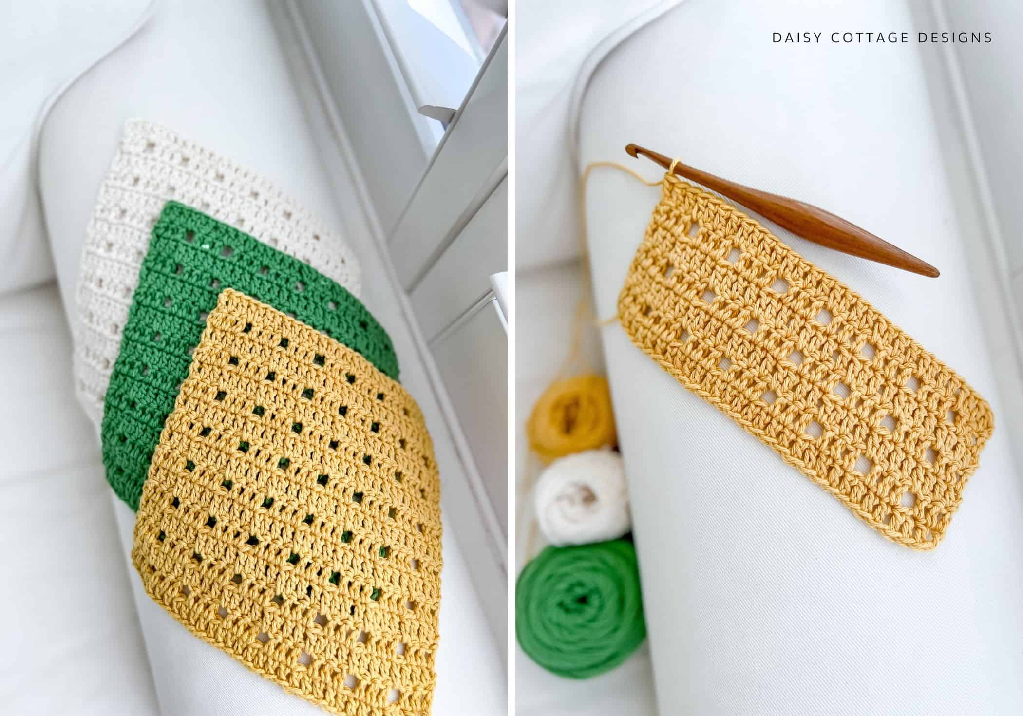 Crochet Dishcloths on White Couch