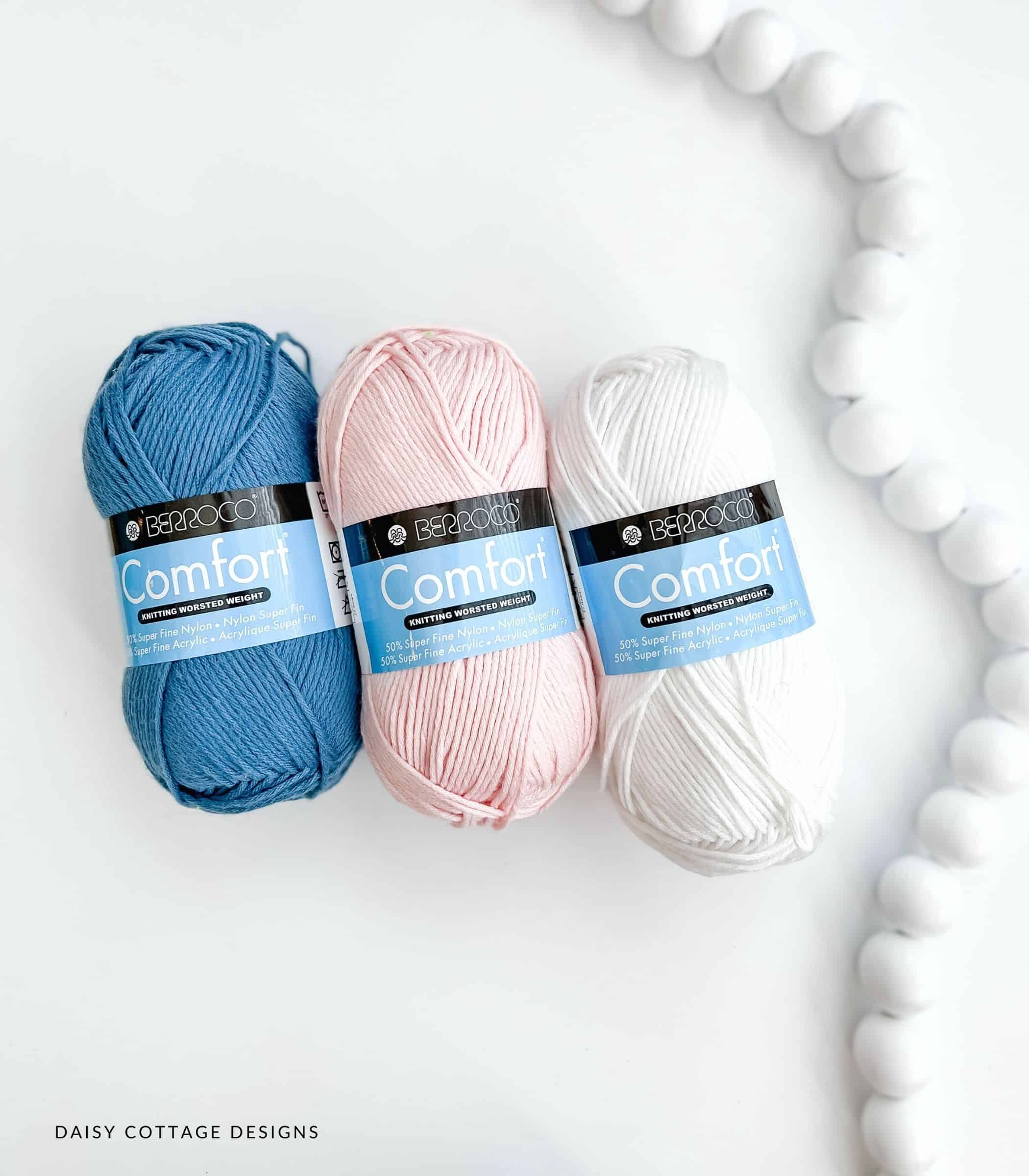 Blue Pink and White Yarn