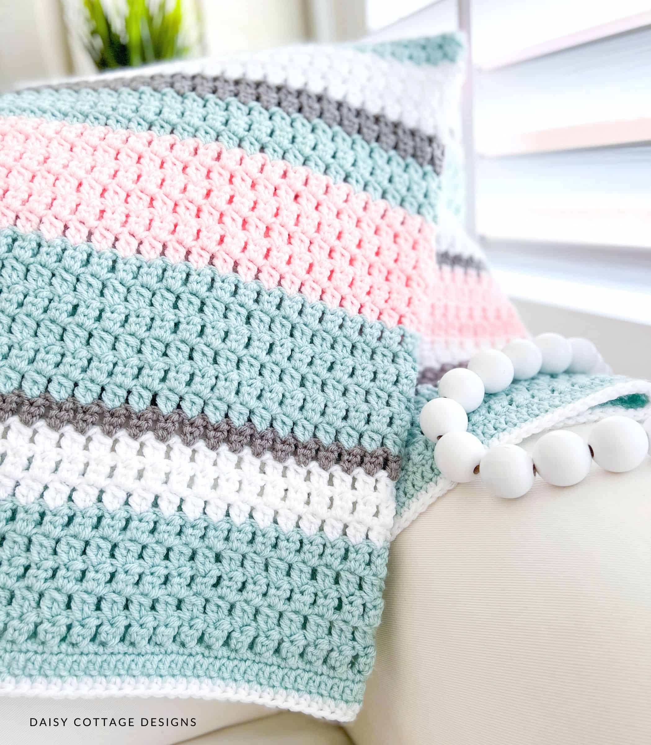 Crochet blanket on a couch