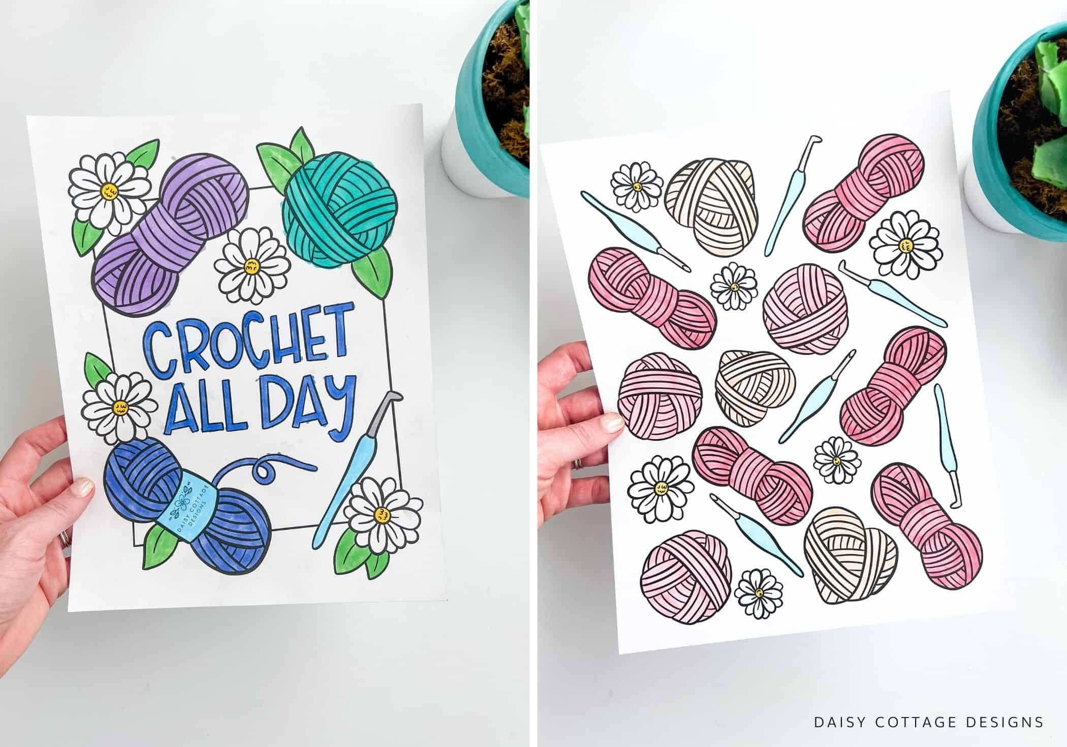 Yarn & Daisy Coloring Page (Free Printables)- Daisy Cottage Designs