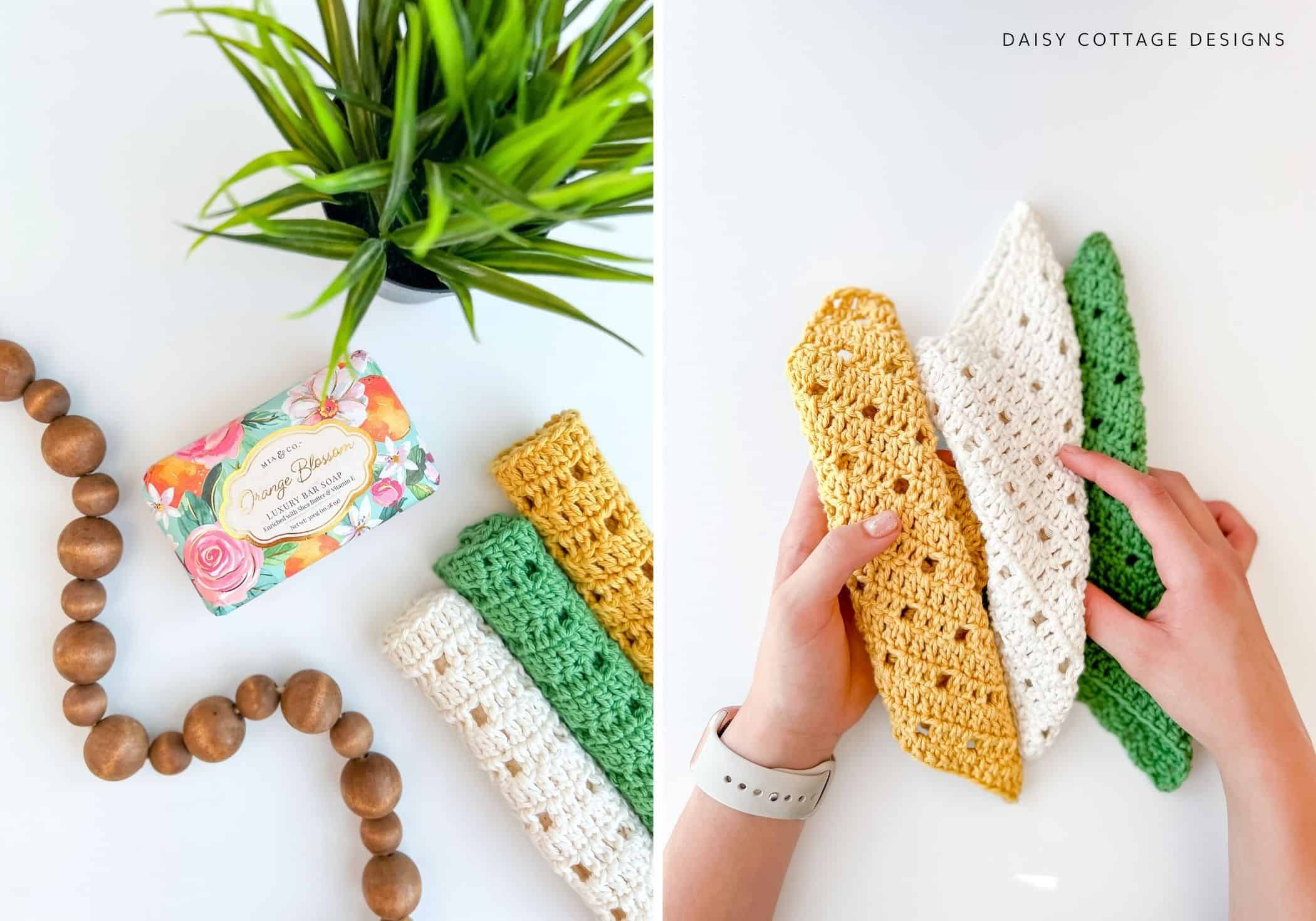 Crochet Dishcloth with floral soap