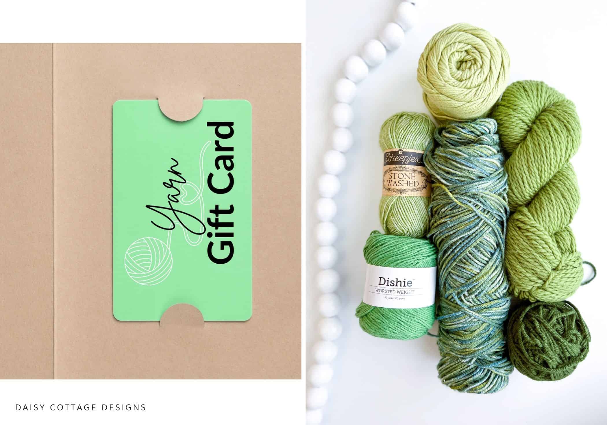 Gift card and green yarn