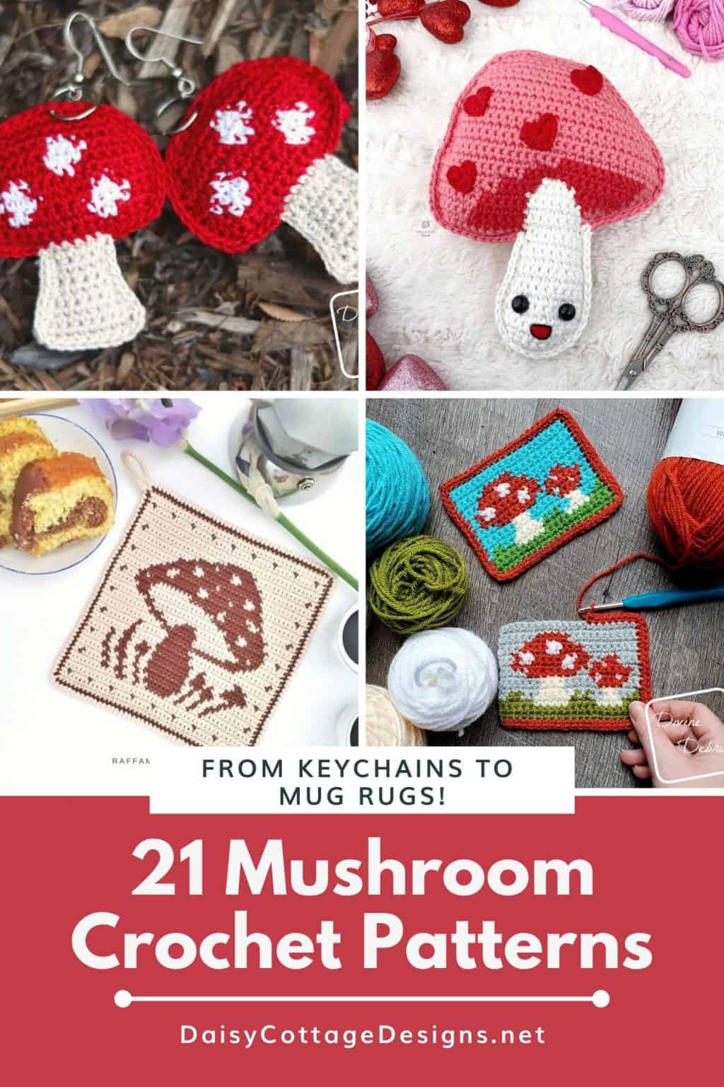 21 Mushroom Crochet Patterns (Mug Rugs to Keychains)