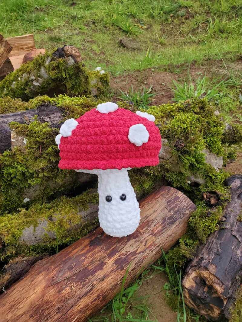 Large Crochet Mushroom on log