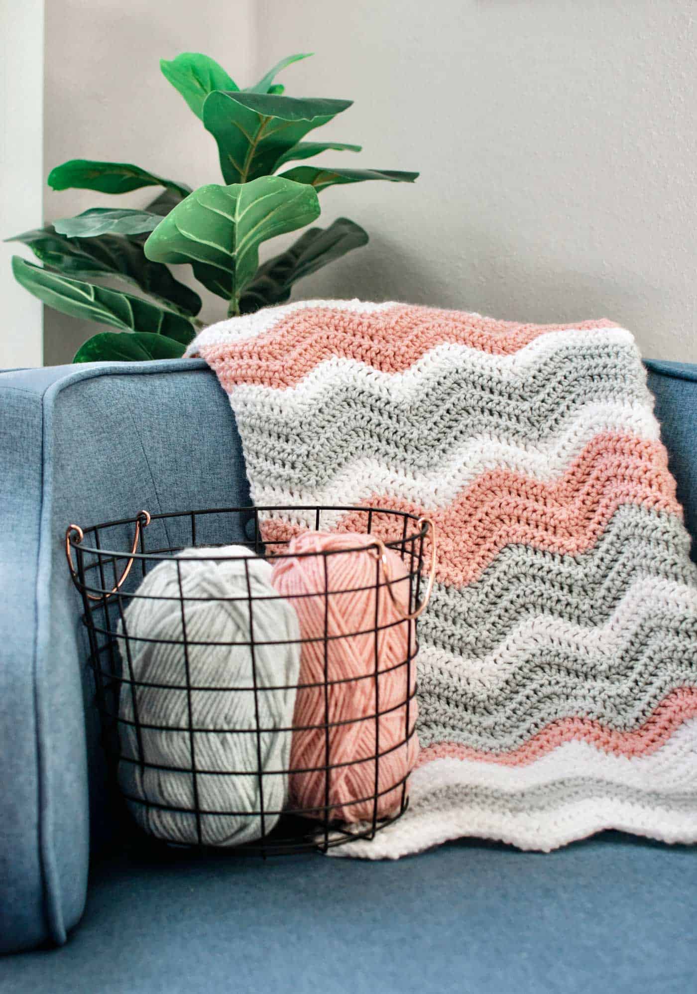 Ripple crochet blanket and yarn