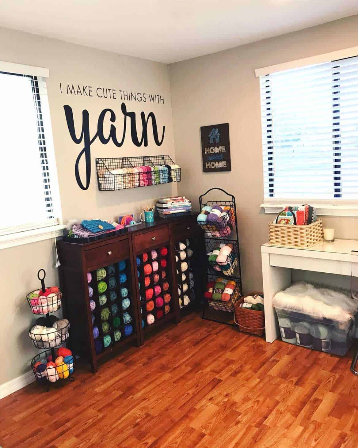 Yarn stored in wine racks