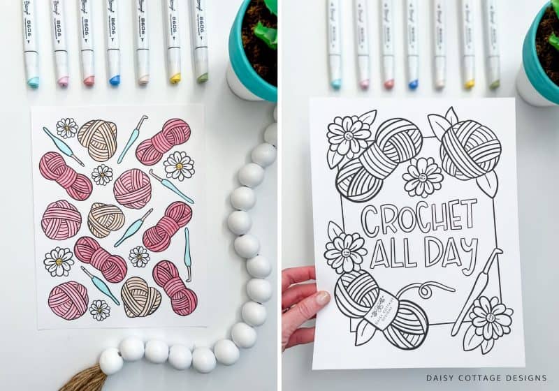 Yarn & Daisy Coloring Page (Free Printables)- Daisy Cottage Designs